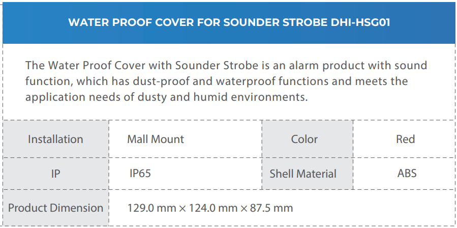 Water Proof Cover for Sounder Strobe DHI-HSG01 Spesifikasi